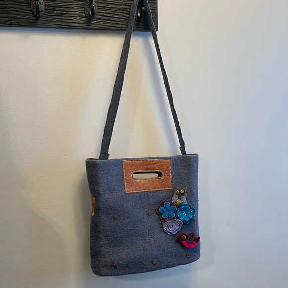 Felted wool bag tote with felted adornments - Picture 8 of 9